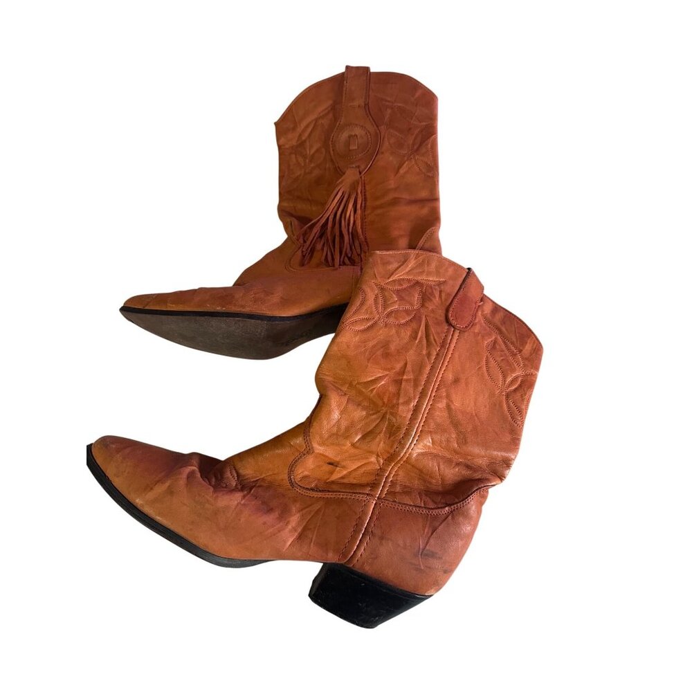 Laredo teracotta brown fringe made in U.S.A. leather boots size 7M